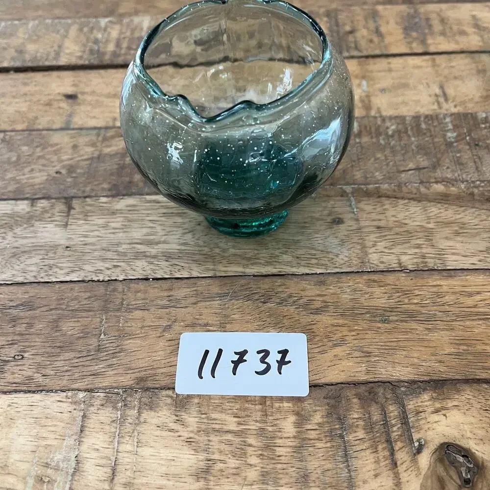 Hand Blown Crackled Glass Candle Holder 3.5